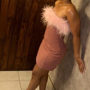 Warm Pink, Alexa Feather Strapless Minidress